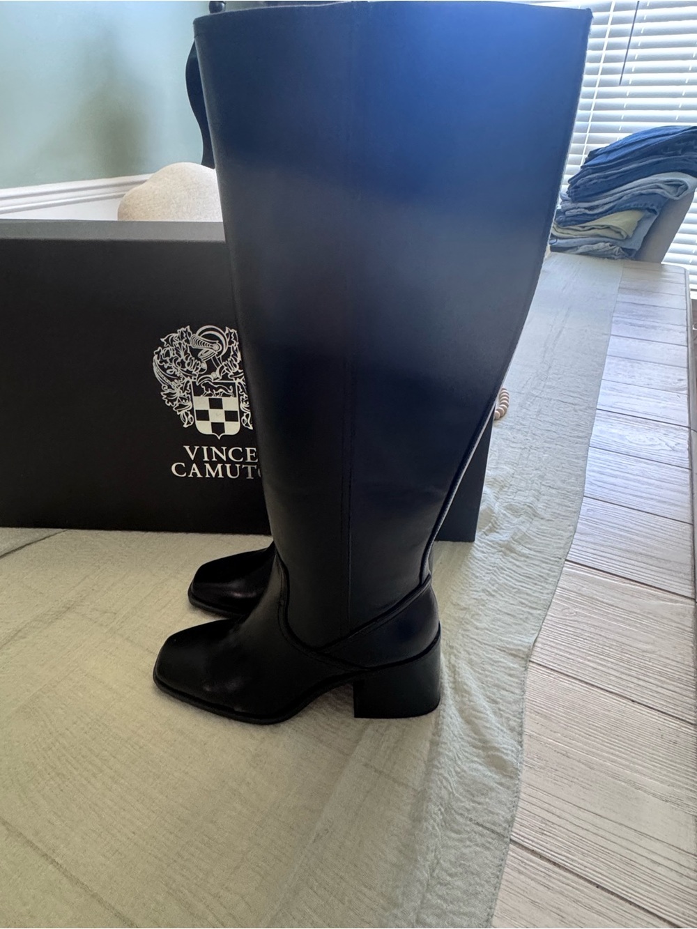 Vince Camuto Black Tall Leather Riding Boots